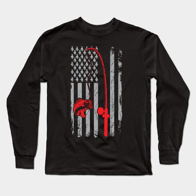 Fishing American Flag Bass Fishing Long Sleeve T-Shirt by DragonTees